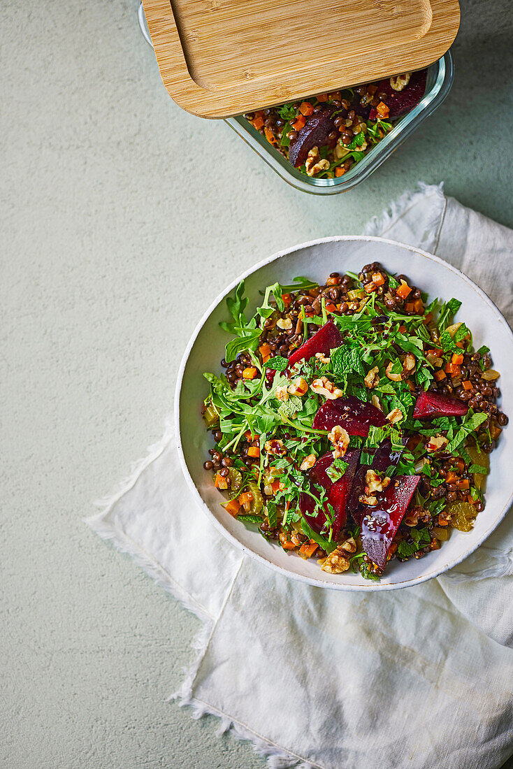 Puy lentil salad with beetroot and walnuts