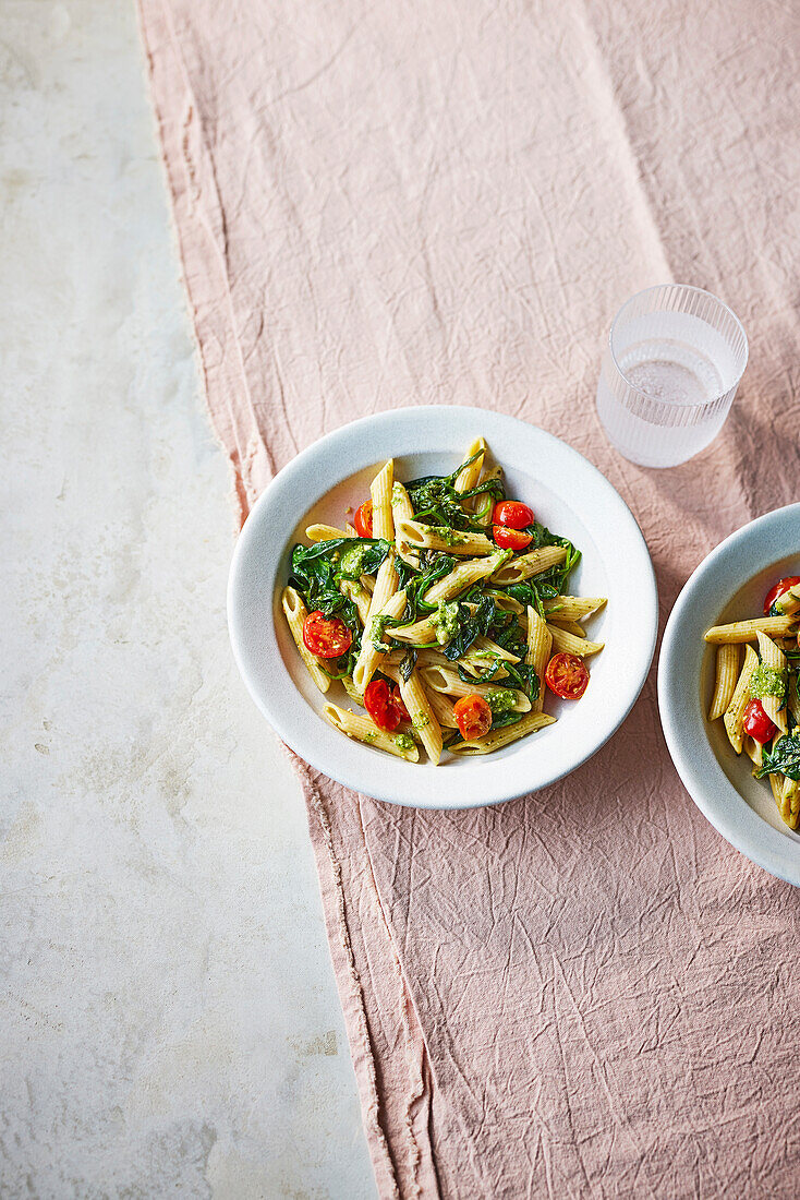 Pesto and spinach penne