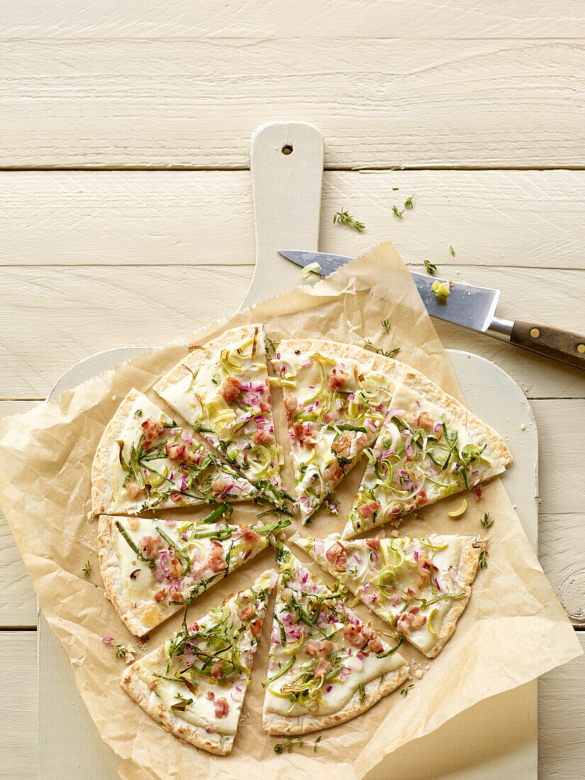 Tortilla tarte flambée with bacon