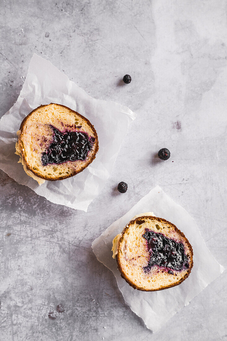 Chocolate doughnuts with berry filling