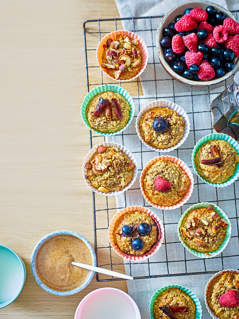 Banana and oat muffins with mix-and-match toppings