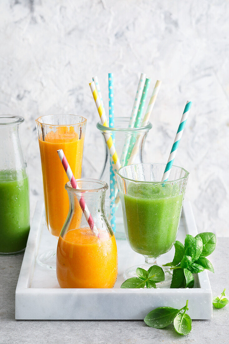 Orange smoothies, basil smoothie