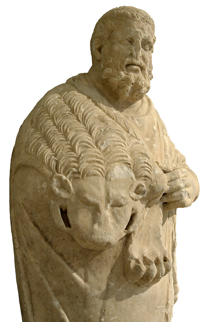 Heracles as an old man with lion skin.