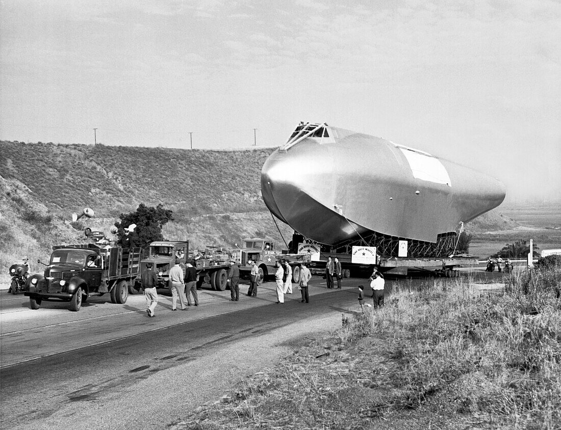 Spruce Goose hull on the move