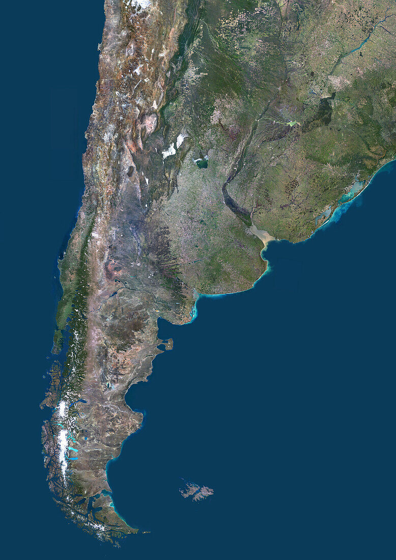 Southern Cone region of South America, satellite image