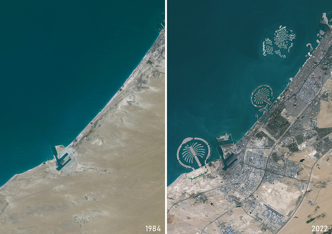 Dubai in 1984 and 2022, satellite image