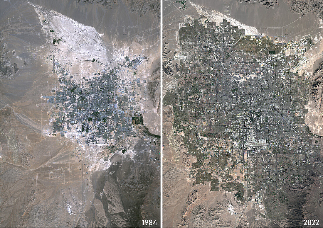 Las Vegas in 1984 and 2022, satellite image
