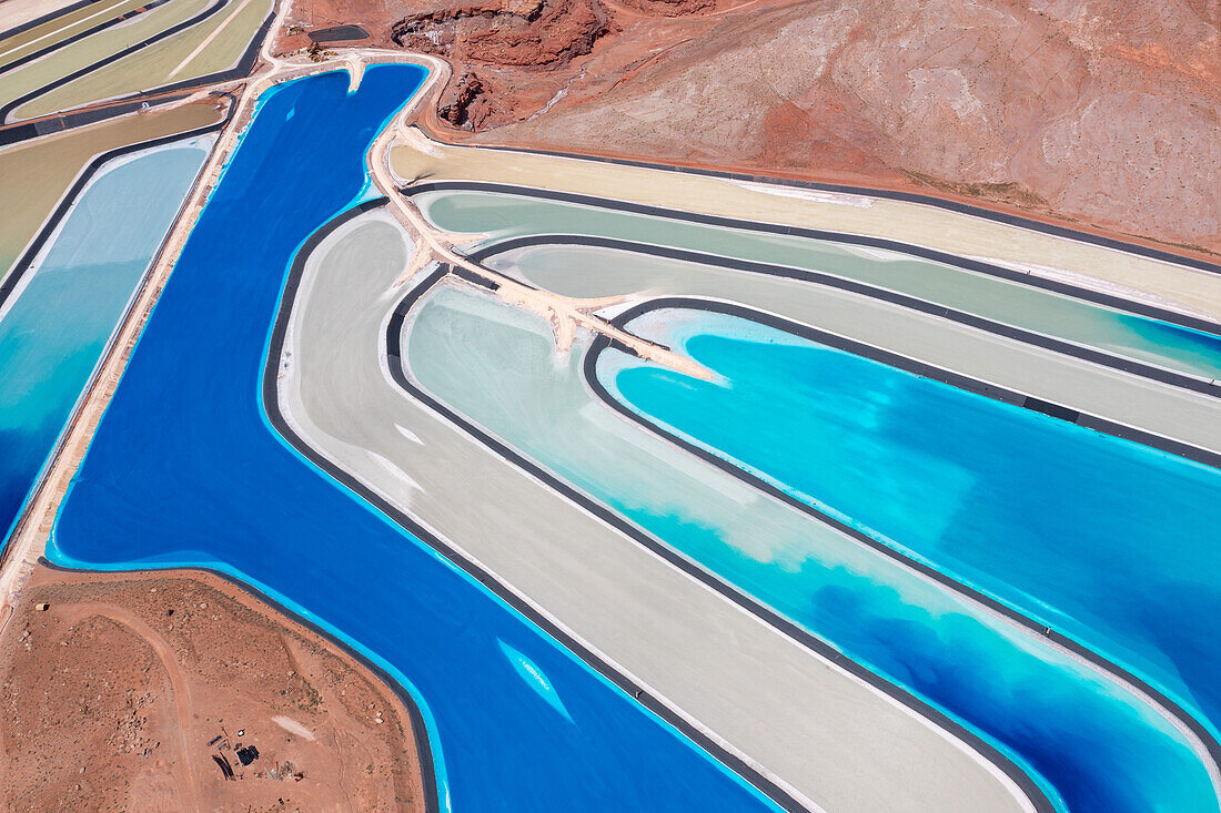 Aerial view of evaporation ponds at potash mine