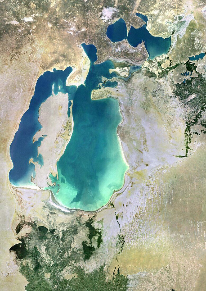 Shrinking of the Aral Sea in 2000, satellite image