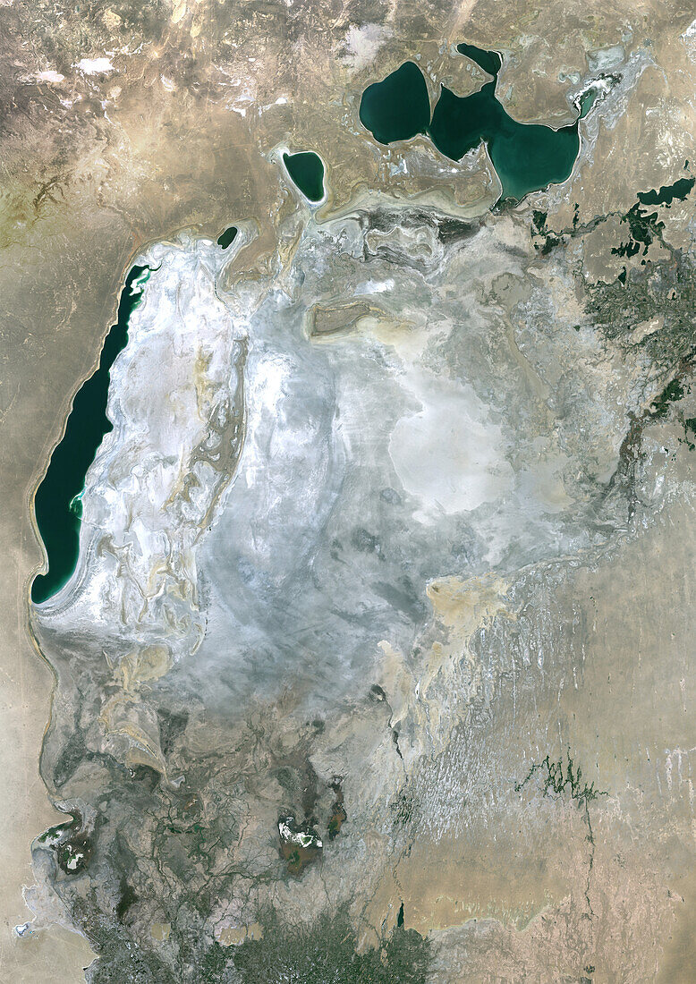 Shrinking of the Aral Sea in 2020, satellite image