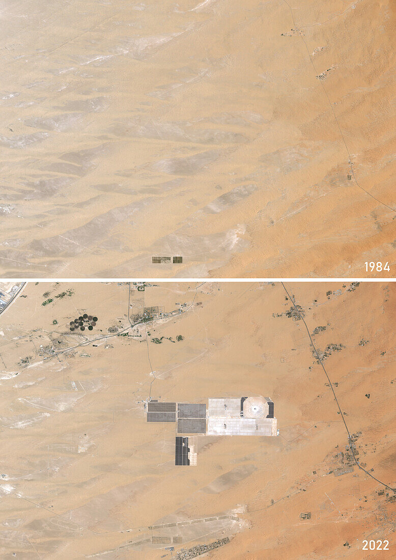 Solar Park, Abu Dhabi, 1984 and 2022, satellite image