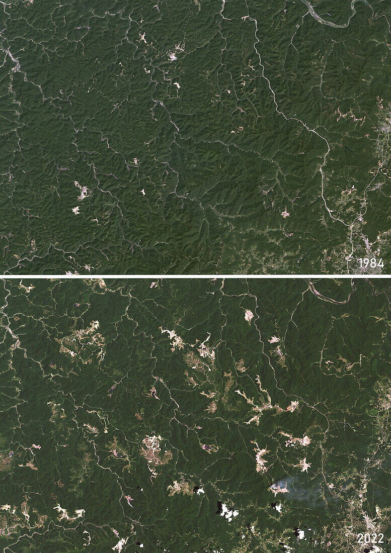 Coal Mines, West Virginia, USA, 1984 and 2022, satellite image