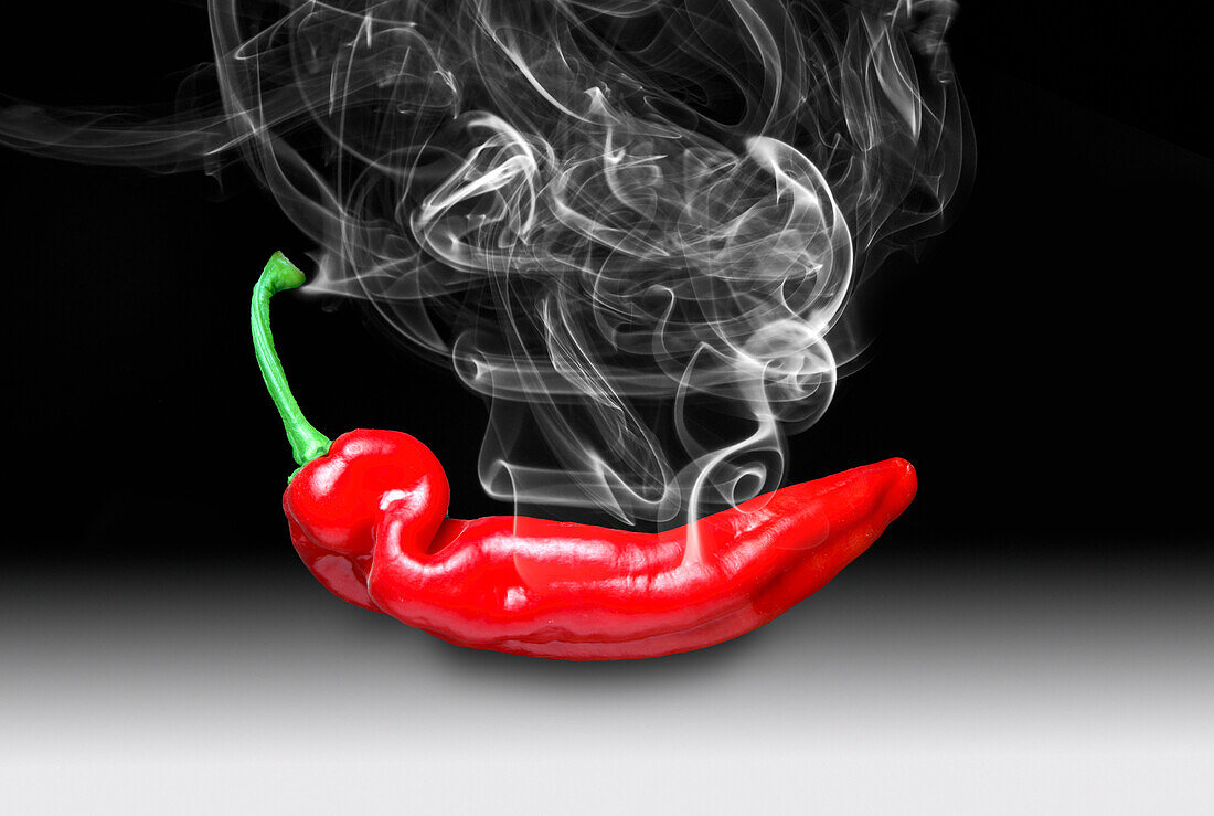 Red chilli releasing smoke, illustration
