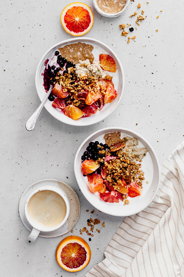 Granola with orange, wild berries and peanut butter