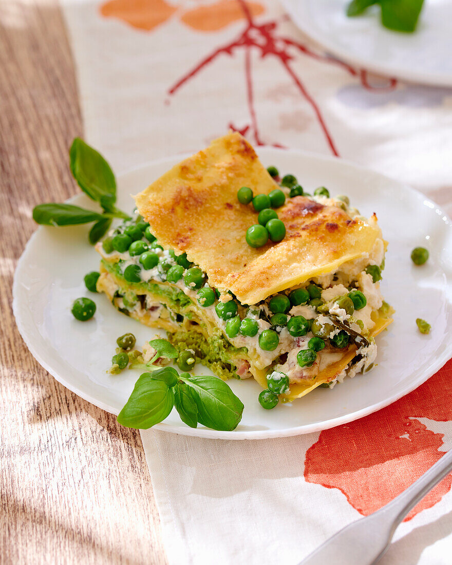 Erbsen-Lasagne mit Pancetta