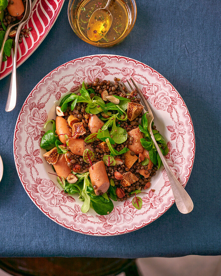 Lentil salad with Rapunzel and Vienna sausages