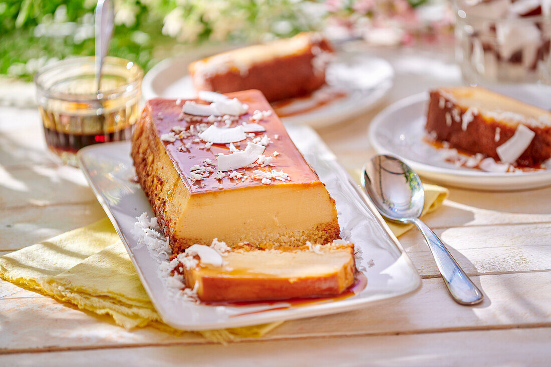 Coconut flan with caramel syrup