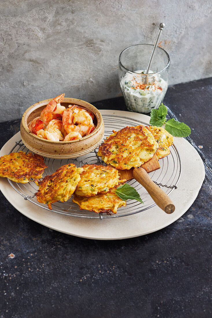 Oriental chickpea and onion fritters with mint raita