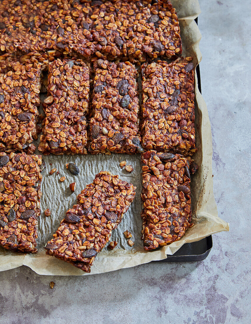 Gluten-free muesli bars made from oats, nuts and seeds