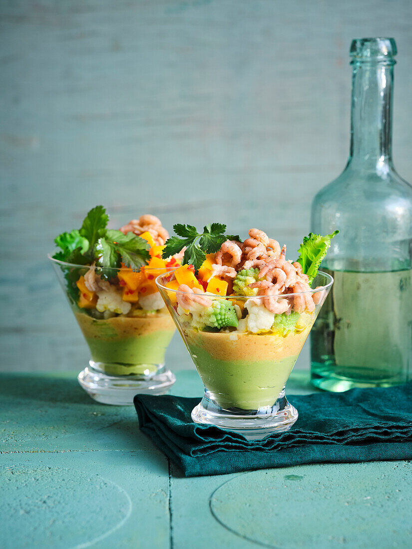 Crab cocktail with avocado, cauliflower, curry and coriander