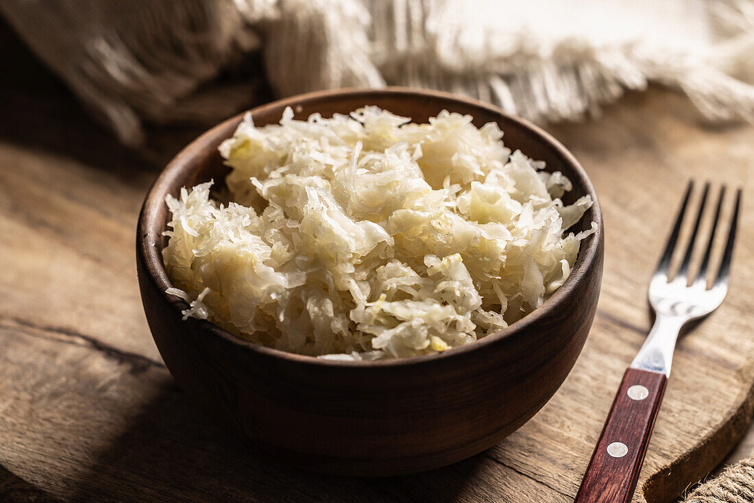 Raw sauerkraut in a bowl