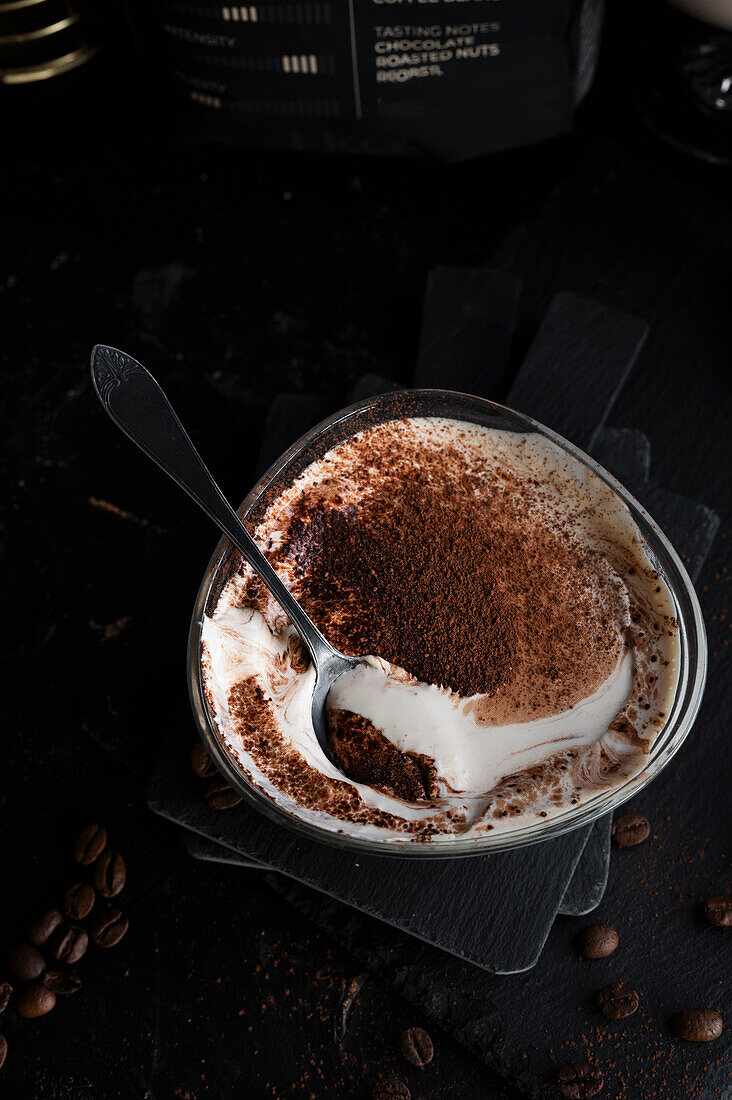 Coffee and cream dessert in a glass