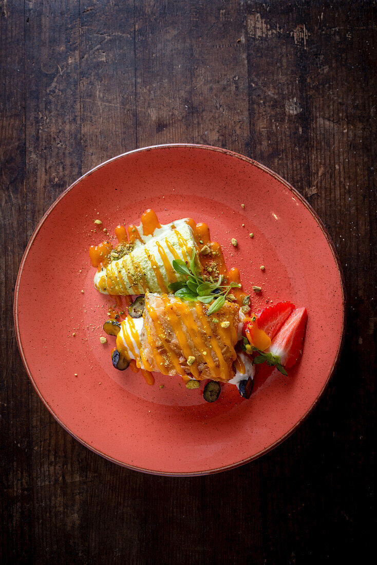 Baklava cheese cake and pistachio kulfi