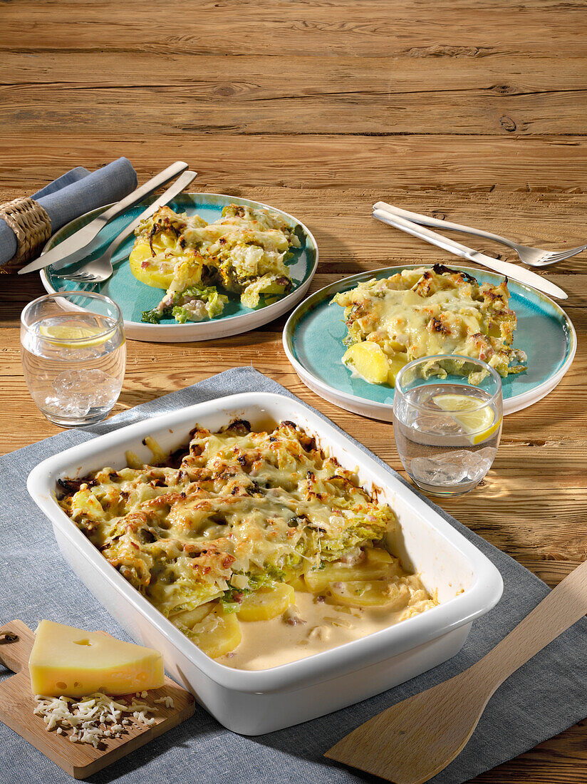 Savoy cabbage casserole with potatoes