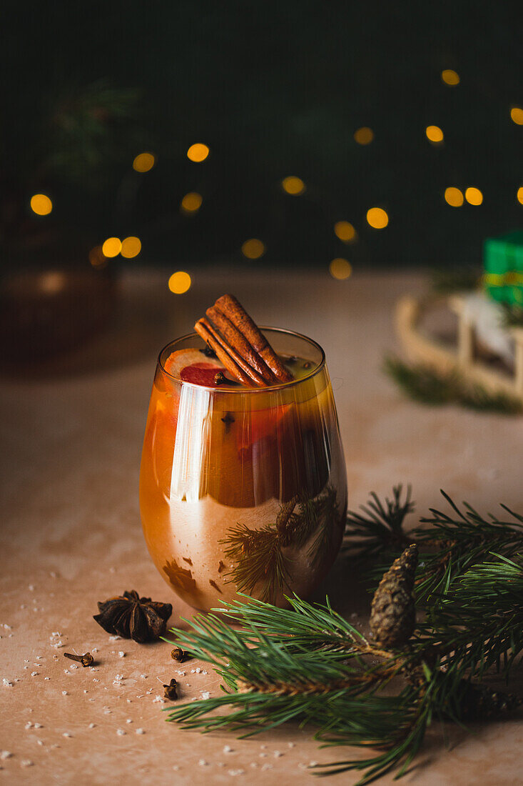 Christmas cocktail with cinnamon