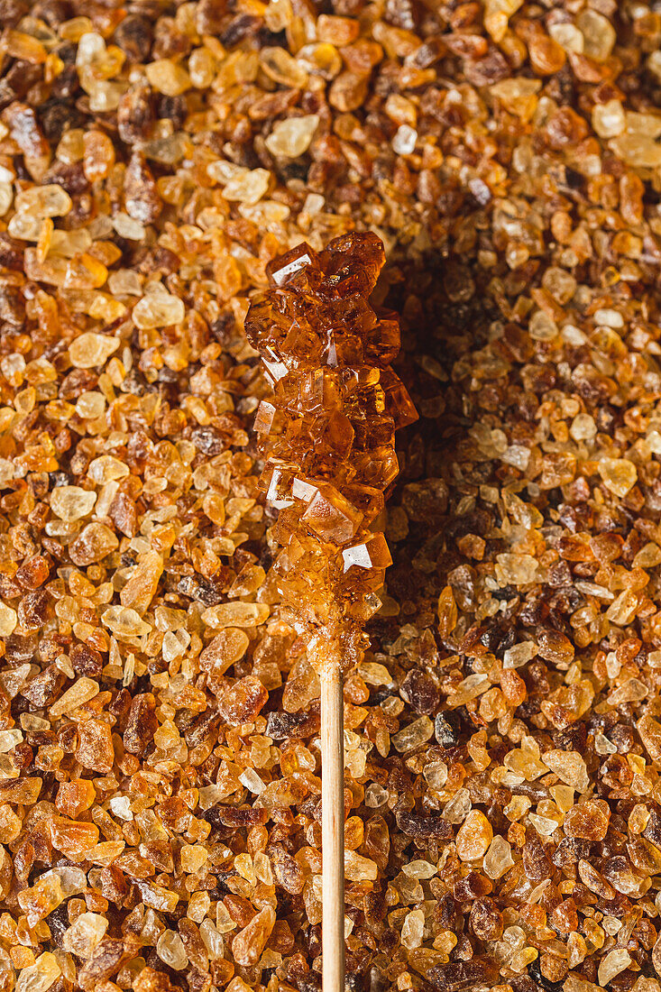 Brown rock candy stick on rock candy