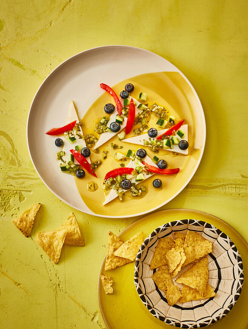 Queso Verde with vinaigrette of spring onions, paprika, coriander and green chilli sauce