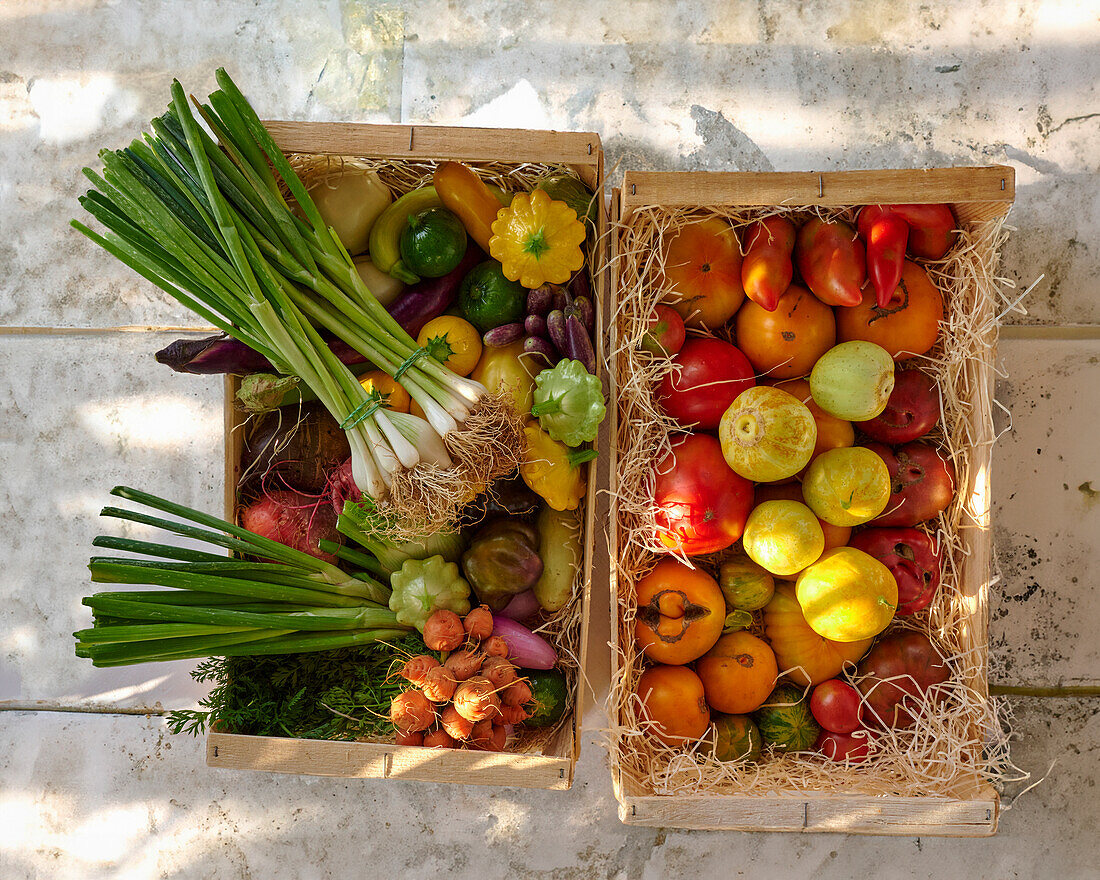 Vegetables and fruit in crusts