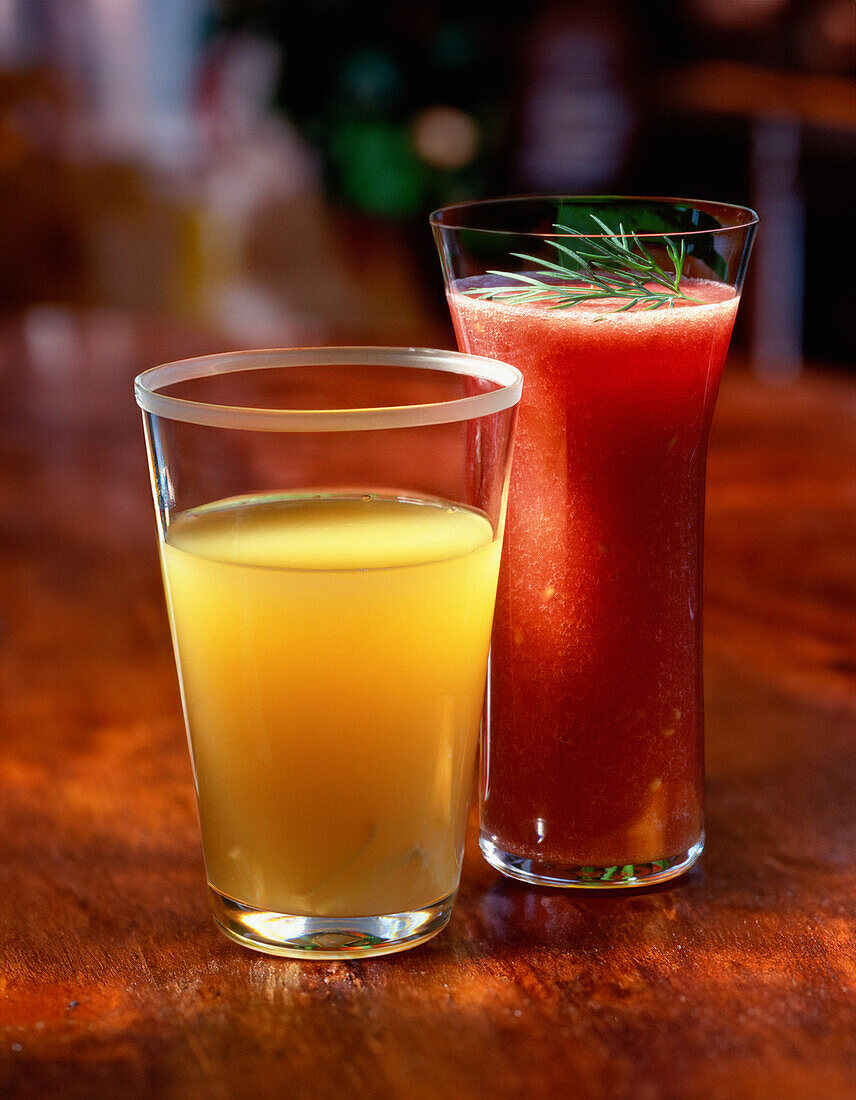 Orange juice and tomato juice