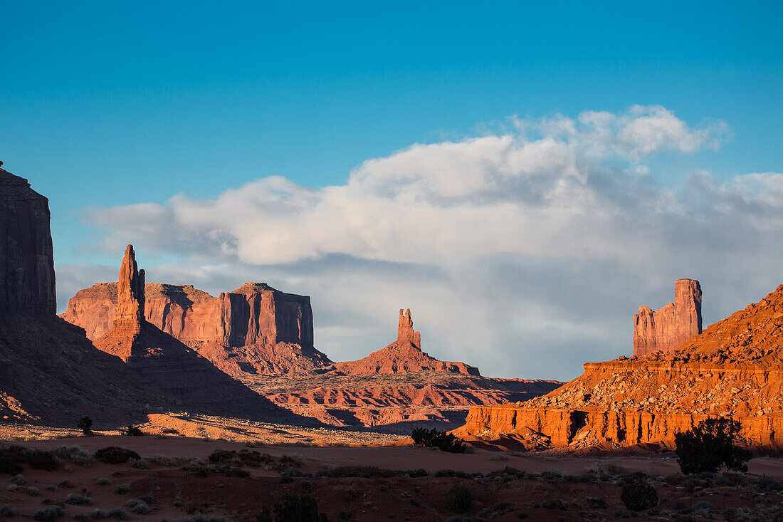 The Utah monuments in Monument Valley in the Monument Valley Navajo Tribal Park on the Navajo Reservation in Arizona.