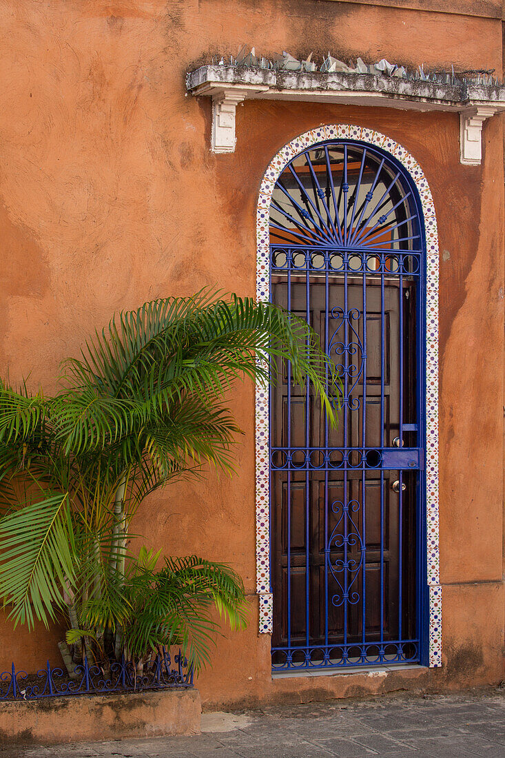 Colorful door of a colonial house in the old Colonial City of Santo Domingo, Dominican Republic. A UNESCO World Heritage Site.