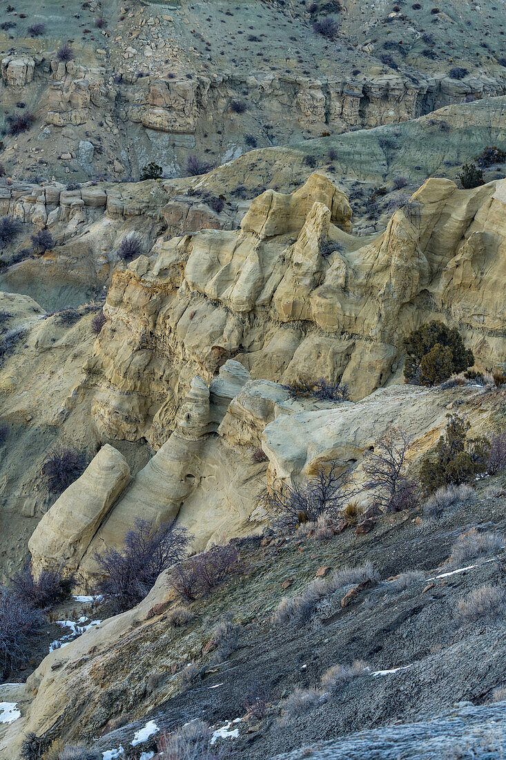 Angel Peak Scenic Area near Bloomfield, New Mexico. Eroded formations on the side of Kutz Canyon.