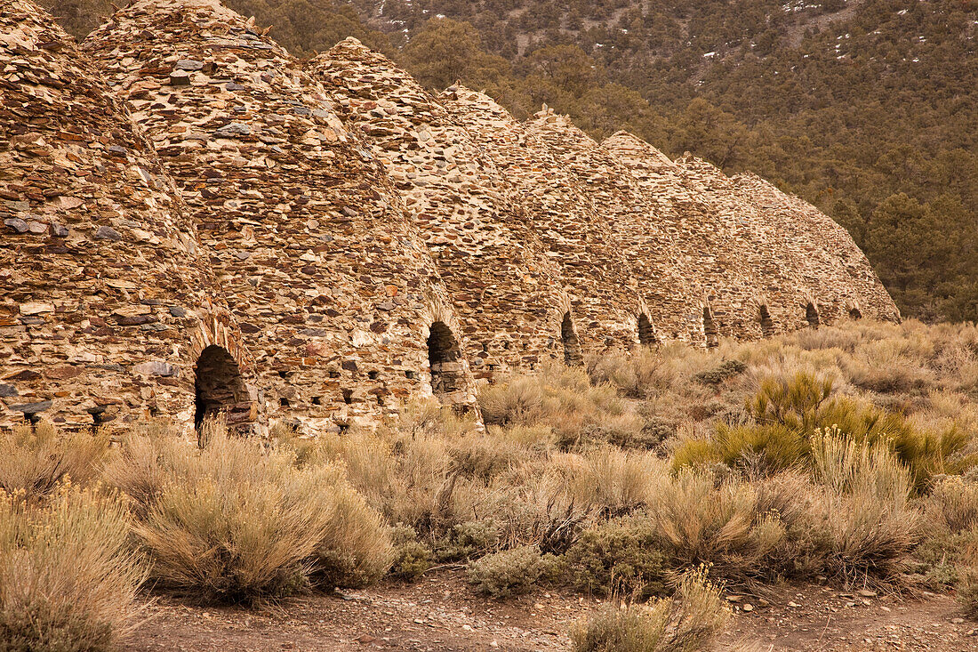 The Wildrose Charcoal Kilns were built in 1877 by a mining company to provide fuel for nearby lead-silver mines. Death Valley National Park, California.