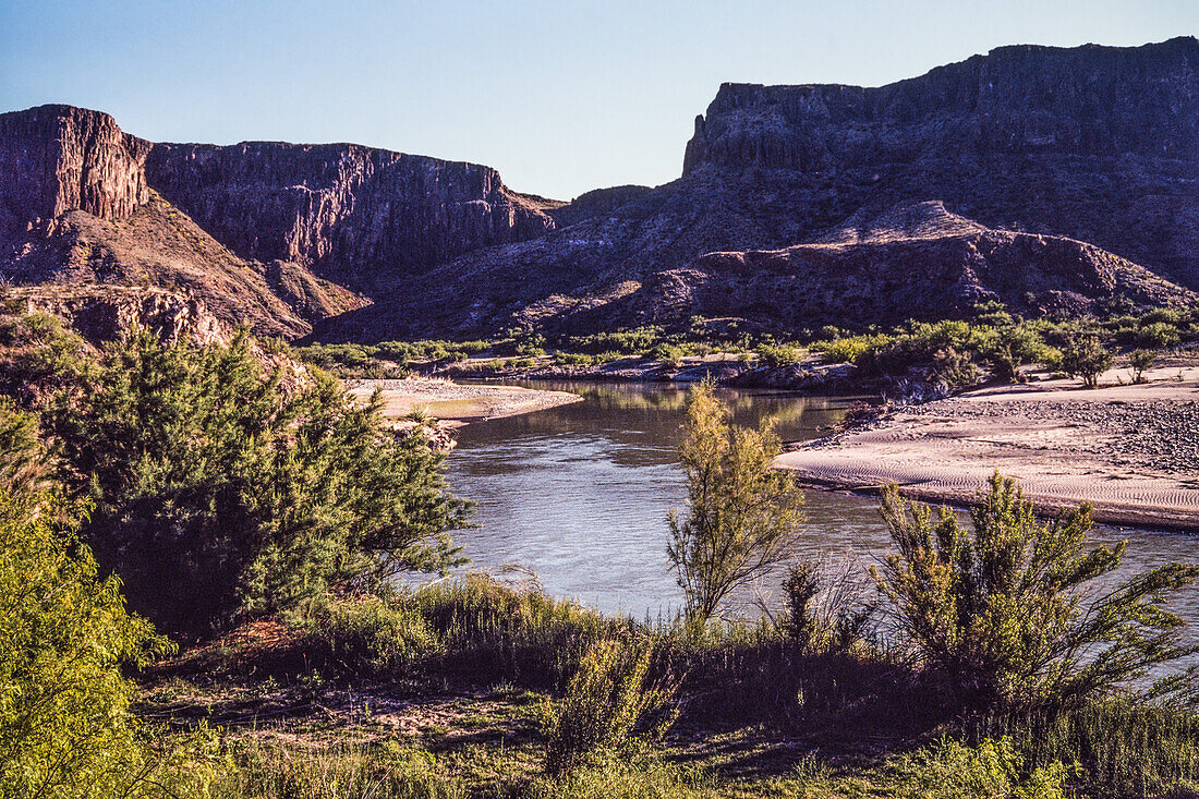 The Rio Grande River in BIg Bend National Park is the international boundry between Mexico, at right, and the United States.