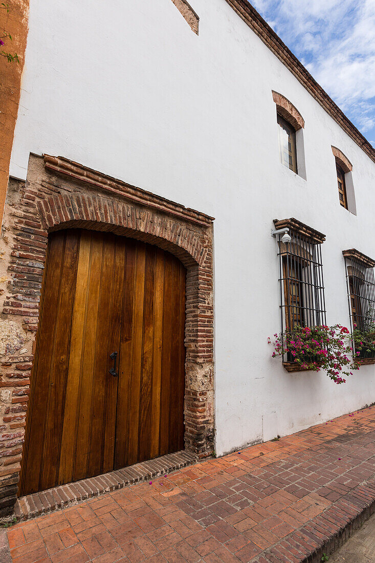 Doorway of an historic Spanish colonial residence in the colonial sector of Santo Domingo, Dominican Republic.