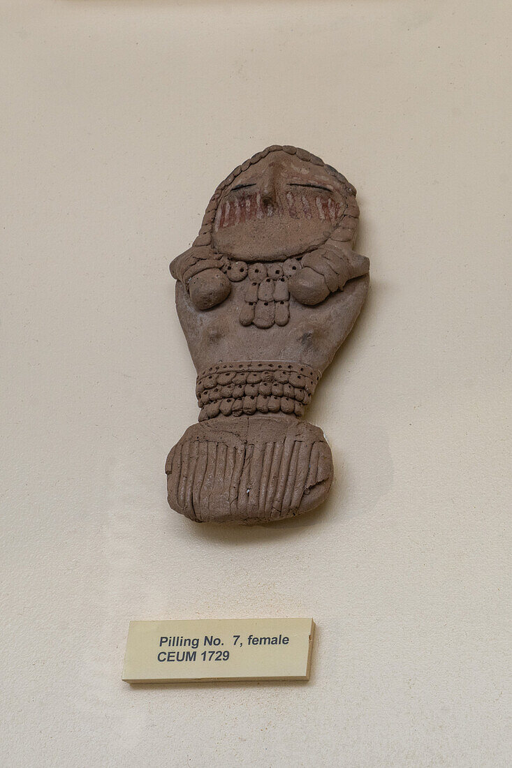 A female Fremont culture clay figurine in the USU Eastern Prehistoric Museum in Price, Utah. One of the Pilling Figurines.