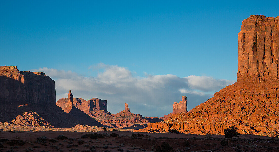 The Utah monuments in Monument Valley in the Monument Valley Navajo Tribal Park on the Navajo Reservation in Arizona.