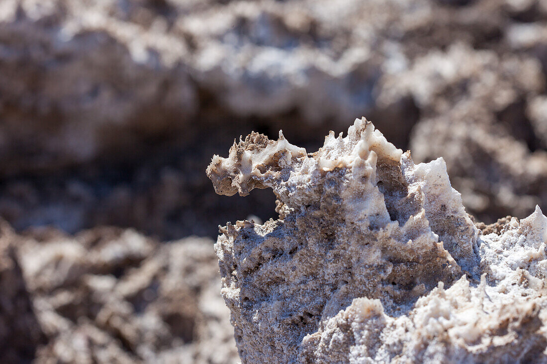 Jagged blocks of halite crystals in the Devil's Golf Course in the Mojave Desert in Death Valley National Park, California.