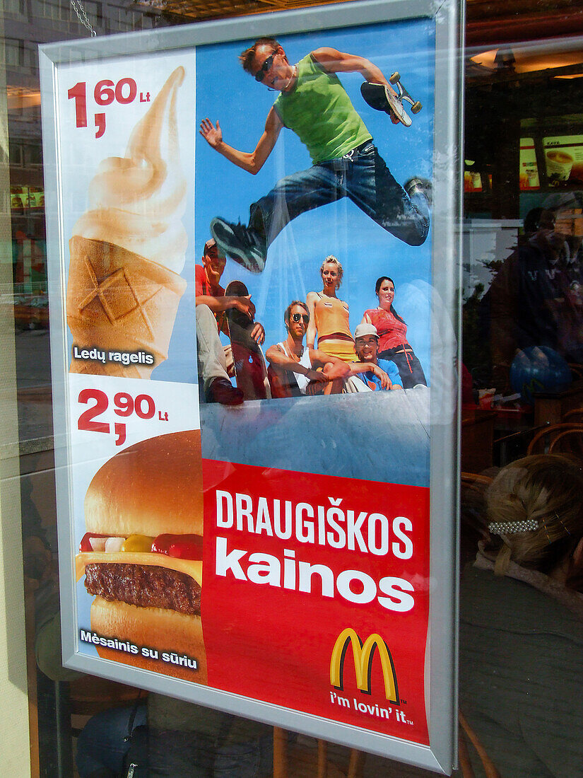 Sign at a McDonald's restaurant in Vilnius, Lithuania.