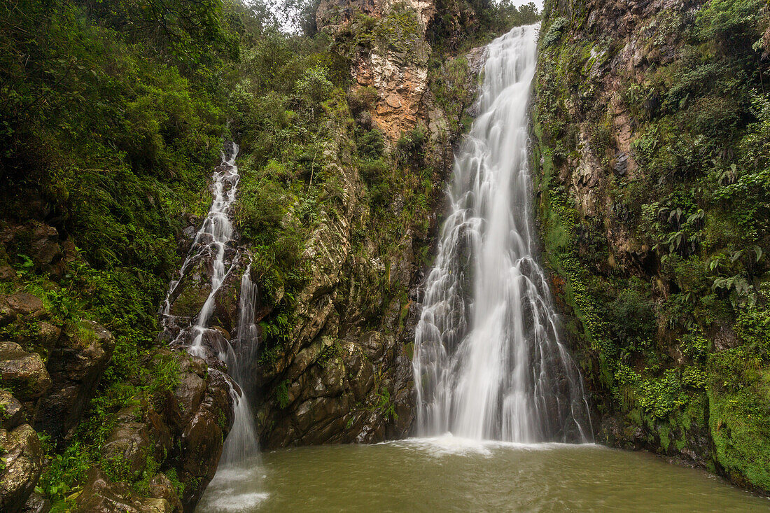 The Salto de Aguas Blancas waterfall in the mountains of Valle Nuevo National Park in the Dominican Republic.