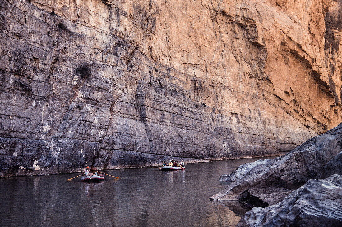 River rafting on the Rio Grande River in Santa Elena Canyon in Big Bend National Park with Mexico across the river.