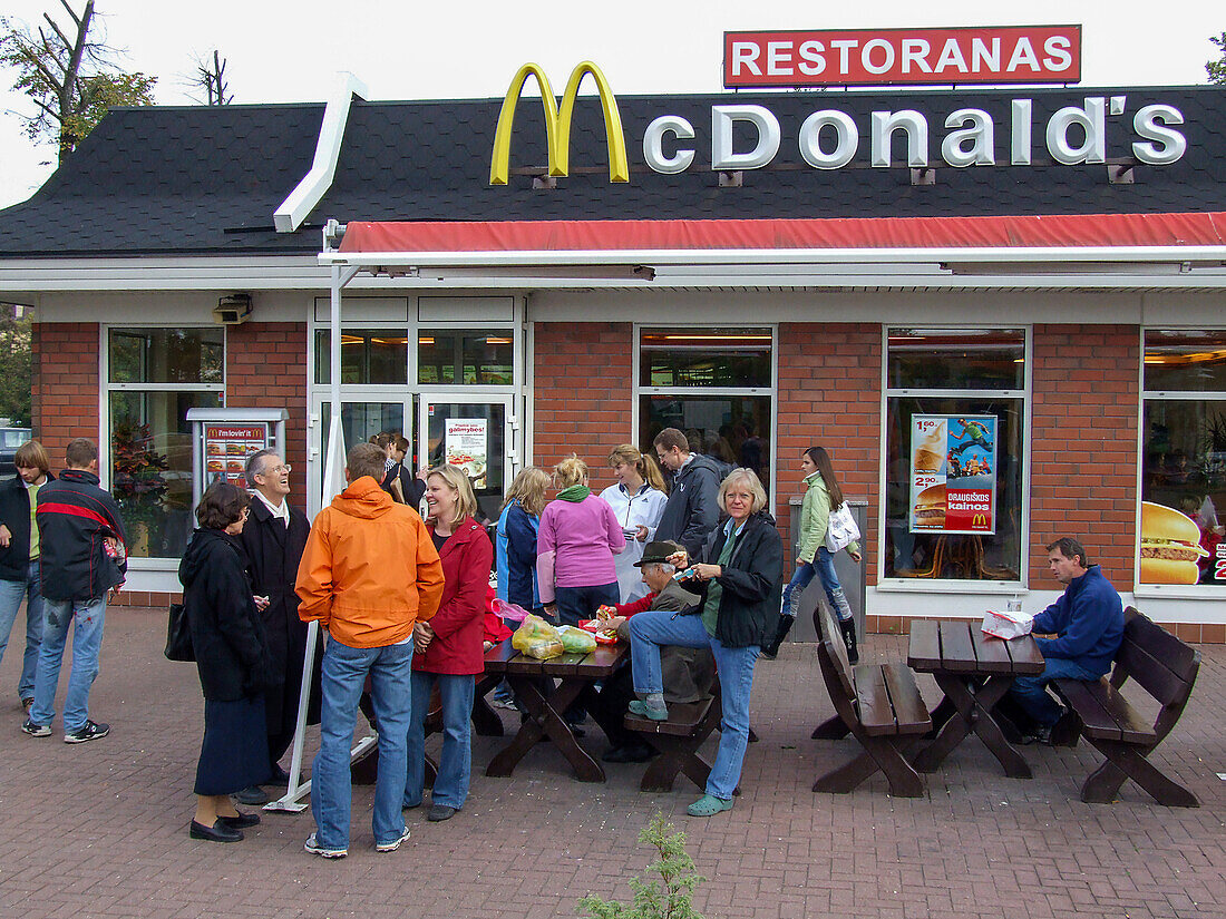 Tourists eating at a McDonald's restaurant in Vilnius, Lithuania.