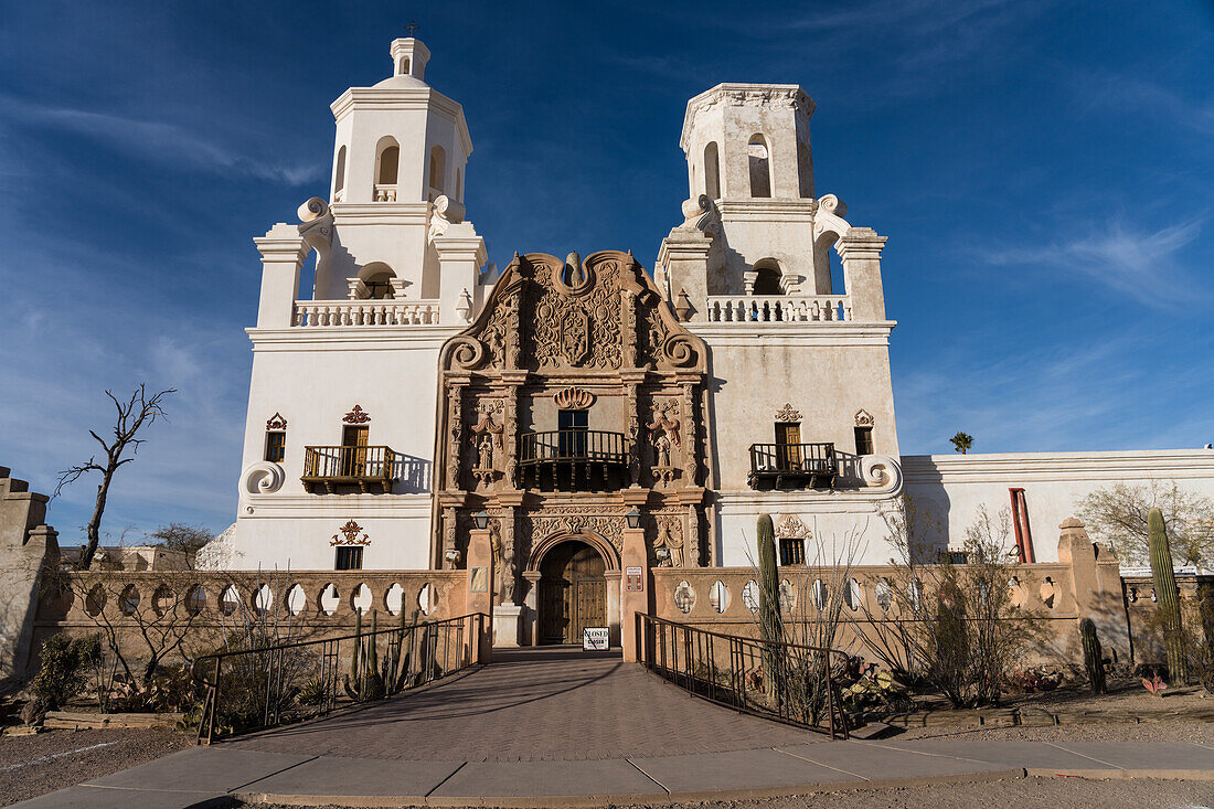 Mission San Xavier del Bac, Tucson Arizona. Built in Baroque style with Moorish and Byzantine architecture.