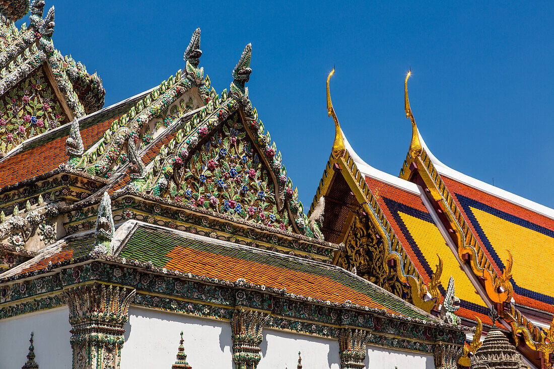 The Phra Vihara Yod & Ho Phra Monthien Tham by the Temple of the Emerald Buddha at the Grand Palace complex in Bangkok, Thailand.