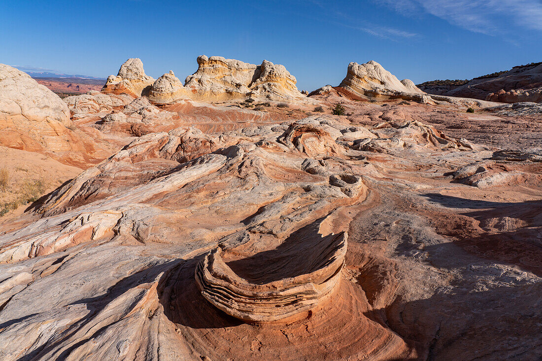 Erodierte Navajo-Sandsteinformation in der White Pocket Recreation Area, Vermilion Cliffs National Monument, Arizona