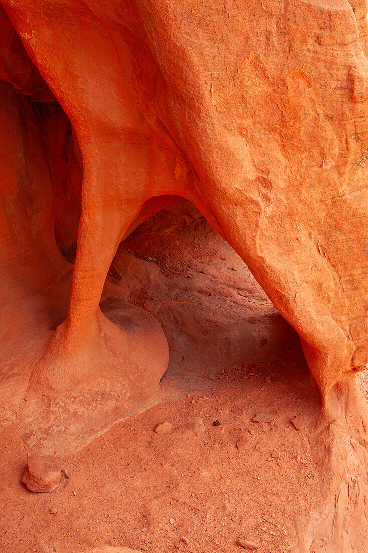 Small arches in the colorful eroded Aztec sandstone of Valley of Fire State Park in Nevada.